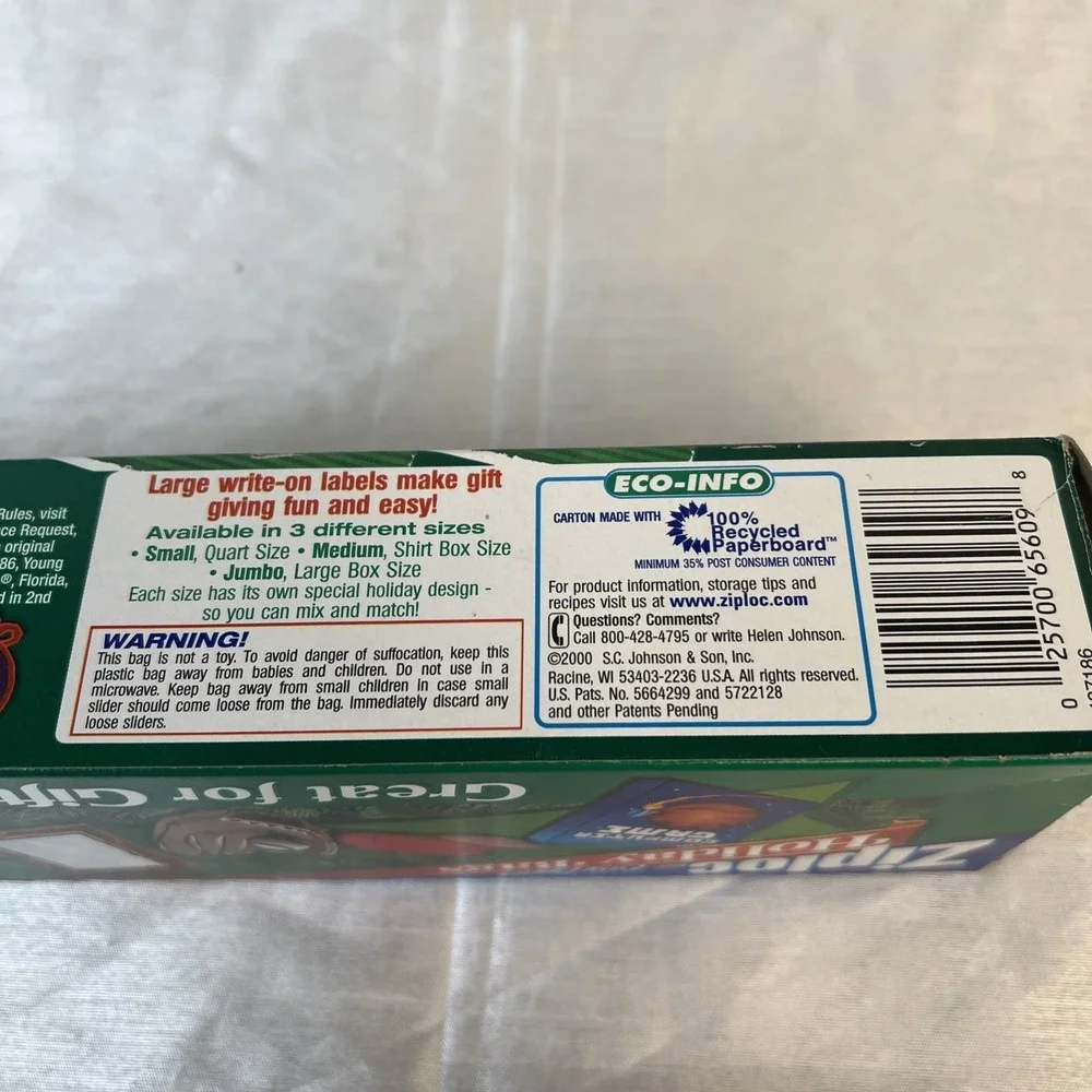 New-Vintage 2000 Ziploc Holiday Bags Easy Zipper 5 Medium Shirt Box Size Holiday